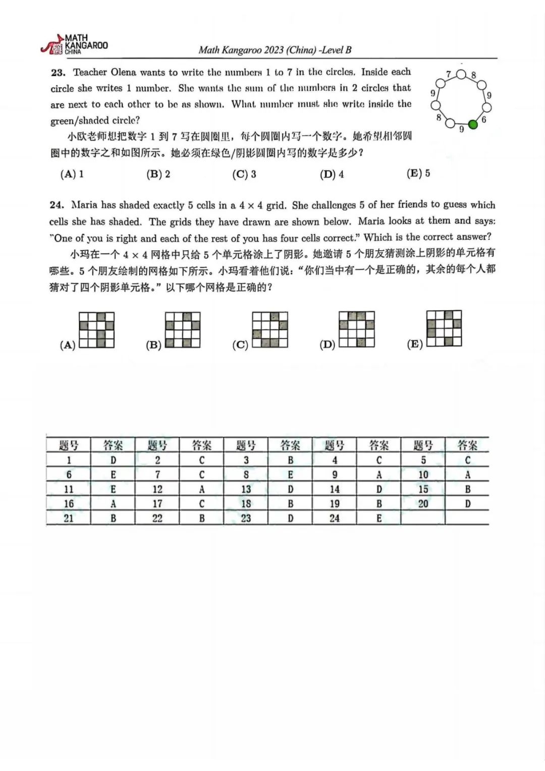 袋鼠数学竞赛